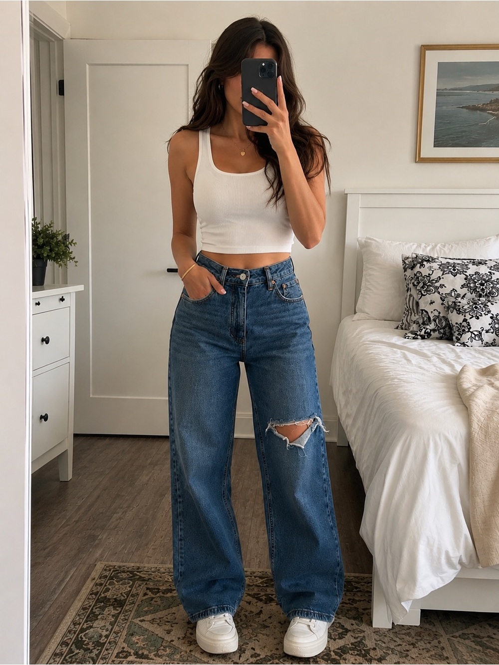 High-Waist Wide Leg Cropped 90’s Jeans
